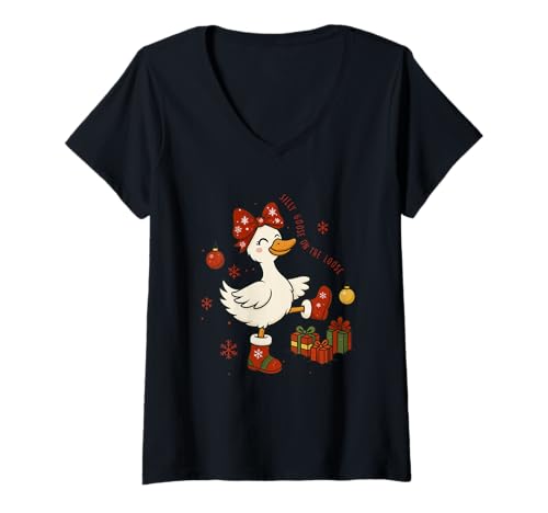 Damen Silly Goose zum Thema Loose Fun Holiday T-Shirt mit V-Ausschnitt Damen Silly Goose zum Thema Loose Fun Holiday T-Shirt mit V-Ausschnitt von Festive Holiday Goose Christmas Cheer