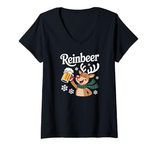 Damen Reinbeer Lustige Festtagsstimmung T-Shirt mit V-Ausschnitt Damen Reinbeer Lustige Festtagsstimmung T-Shirt mit V-Ausschnitt von Festive Holiday Reindeer Beer Humor