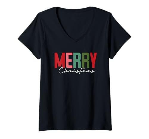 Damen Frohe Weihnachten Festliche Festtagsstimmung T-Shirt mit V-Ausschnitt Damen Frohe Weihnachten Festliche Festtagsstimmung T-Shirt mit V-Ausschnitt von Festive Holiday Season Cheerful Vibes