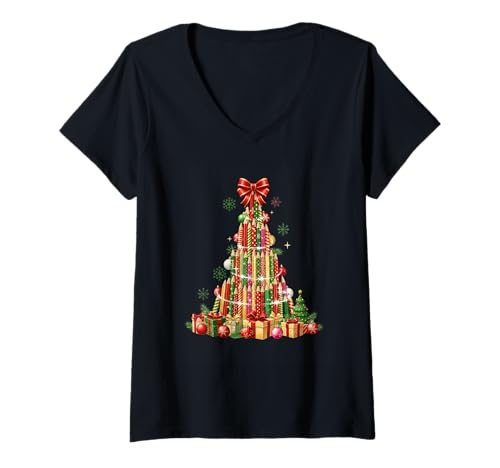 Damen Weihnachtsbaum aus bunten Bleistiften Kunst T-Shirt mit V-Ausschnitt Damen Weihnachtsbaum aus bunten Bleistiften Kunst T-Shirt mit V-Ausschnitt von Festive Holiday Season Christmas Tree Magic