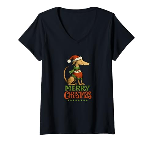 Damen Frohe Weihnachten Windhund Festlich Urlaub Winter Hund T-Shirt mit V-Ausschnitt Damen Frohe Weihnachten Windhund Festlich Urlaub Winter Hund T-Shirt mit V-Ausschnitt von Festive Hound Emporiums