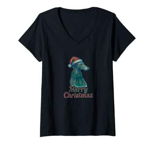 Damen Frohe Weihnachten Windhund Festlich Urlaub Winter Hund T-Shirt mit V-Ausschnitt von Festive Hounds Emporiums