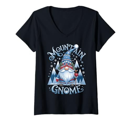 Damen Berg Zwerg Weihnachten T-Shirt mit V-Ausschnitt Damen Berg Zwerg Weihnachten T-Shirt mit V-Ausschnitt von Festive Mountain Christmas Gnome Cheerful