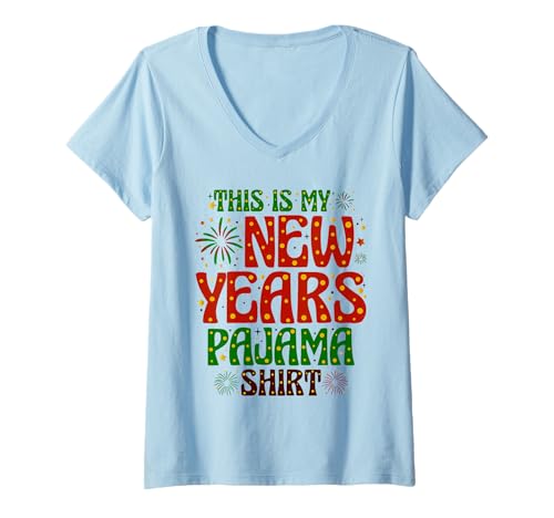 Damen Lustiger Silvester-Pyjama 2026 Feier Party Feuerwerk T-Shirt mit V-Ausschnitt Damen Lustiger Silvester-Pyjama 2026 Feier Party Feuerwerk T-Shirt mit V-Ausschnitt von Festive New Year Vibes Collection
