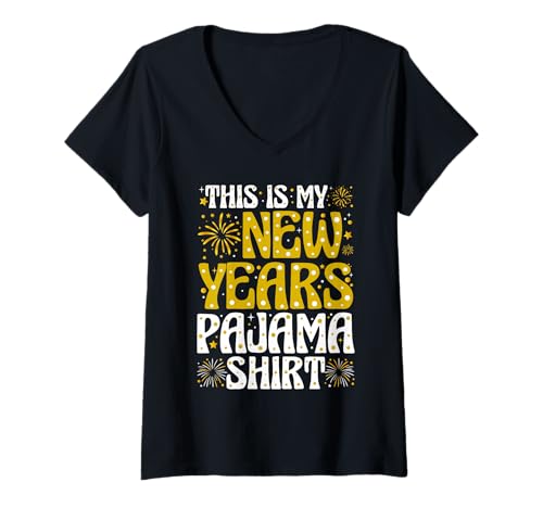 Damen This is My New Years Pyjama-Shirt Lustiges Happy New Year 2026 T-Shirt mit V-Ausschnitt von Festive New Year Vibes Collection