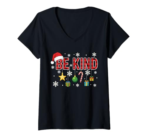 Damen Weihnachten Sei Nett Rot Kariert Zitat Familie Freunde T-Shirt mit V-Ausschnitt Damen Weihnachten Sei Nett Rot Kariert Zitat Familie Freunde T-Shirt mit V-Ausschnitt von Festive Plaid Kindness