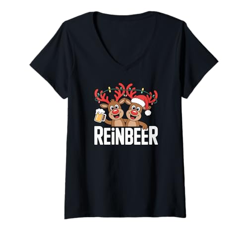 Damen Rentier Rentier Weihnachten Cheer Fun T-Shirt mit V-Ausschnitt Damen Rentier Rentier Weihnachten Cheer Fun T-Shirt mit V-Ausschnitt von Festive Reindeer Beer Humor Christmas
