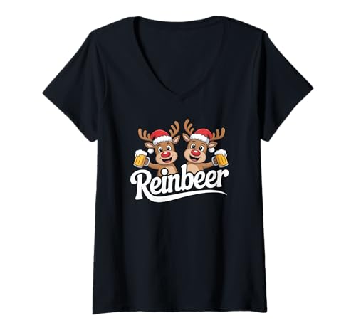 Damen Rentier Weihnachten Rentier Cheer Festive T-Shirt mit V-Ausschnitt Damen Rentier Weihnachten Rentier Cheer Festive T-Shirt mit V-Ausschnitt von Festive Reindeer Holiday Cheer Fun