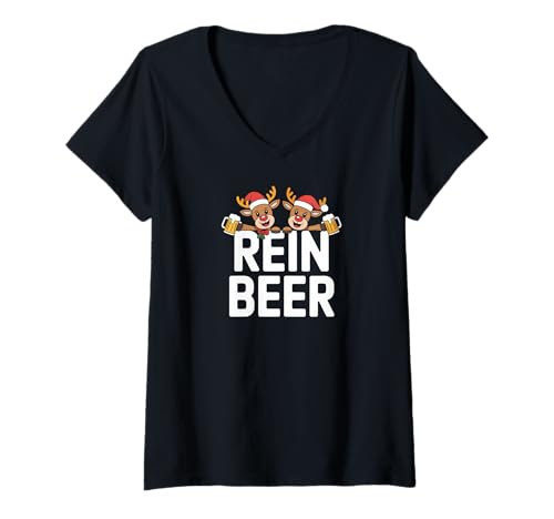 Damen Rein Beer Weihnachten Rentiergeweih T-Shirt mit V-Ausschnitt Damen Rein Beer Weihnachten Rentiergeweih T-Shirt mit V-Ausschnitt von Festive Reindeer Holiday Cheer