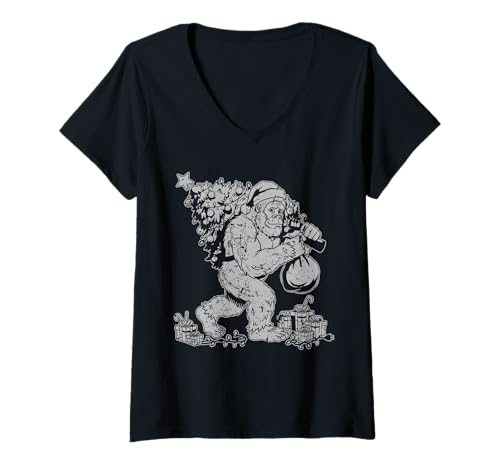 Damen Familie Weihnachten Bigfoot Sasquatch Winterbaum T-Shirt mit V-Ausschnitt Damen Familie Weihnachten Bigfoot Sasquatch Winterbaum T-Shirt mit V-Ausschnitt von Festive Sasquatch Winter Apparel