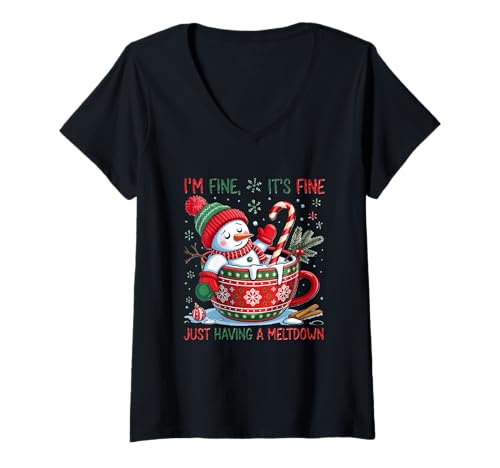 Damen Mir geht es gut Es ist in Ordnung, nur eine Kernschmelze zu haben T-Shirt mit V-Ausschnitt Damen Mir geht es gut Es ist in Ordnung, nur eine Kernschmelze zu haben T-Shirt mit V-Ausschnitt von Festive Snowman Humor Winter Wonderland