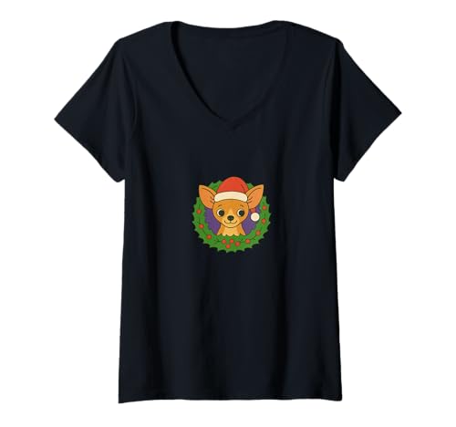 Damen Frohe Weihnachten Chihuahua Cute Holiday Dog Lover Design T-Shirt mit V-Ausschnitt Damen Frohe Weihnachten Chihuahua Cute Holiday Dog Lover Design T-Shirt mit V-Ausschnitt von Festive Tiny Paws Emporiums