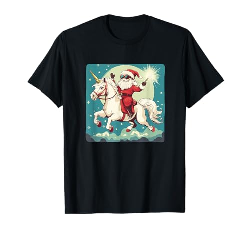 Festlicher Weihnachtsmann Gallops auf einem Einhorn für Erwachsene und Kinder T-Shirt Festlicher Weihnachtsmann Gallops auf einem Einhorn für Erwachsene und Kinder T-Shirt von Festive Unicorn