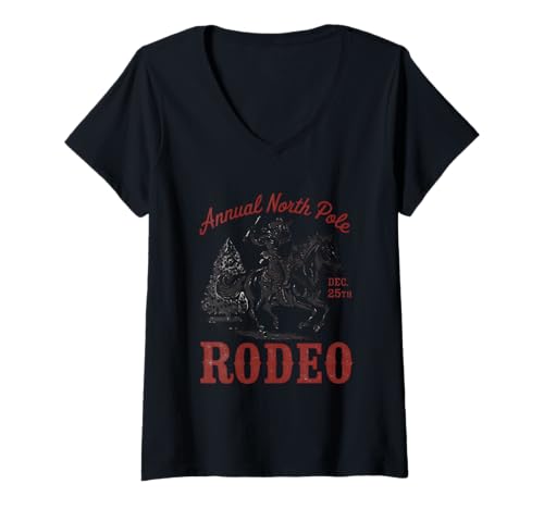 Damen Annual North Pole Rodeo 25. Dezember Cowboy Santa T-Shirt mit V-Ausschnitt Damen Annual North Pole Rodeo 25. Dezember Cowboy Santa T-Shirt mit V-Ausschnitt von Festive Western Holiday Celebration Humor