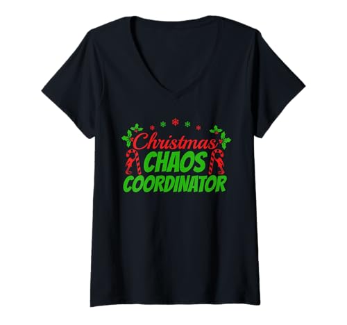 Damen Christmas Chaos Coordinator Xmas Family Matching T-Shirt mit V-Ausschnitt Damen Christmas Chaos Coordinator Xmas Family Matching T-Shirt mit V-Ausschnitt von Festive XMAS Coordinator Family Christmas PJ