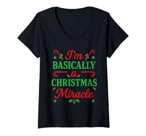 Damen Lustiger Weihnachtswunder festlicher Weihnachtspyjama Humor T-Shirt mit V-Ausschnitt Damen Lustiger Weihnachtswunder festlicher Weihnachtspyjama Humor T-Shirt mit V-Ausschnitt von Festive Xmas PJ Family Matching Quote Design