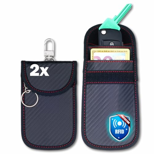 Festland DESIGN® 2 Stk. Auto Schlüsseltasche RFID Schutz Keyless Go Autoschlüssel Hülle Funkschlüssel Schlüsselanhänger Schlüsseletui Schlüsselmäppchen Car Key Safe Autozubehör carbonoptik von Festland DESIGN