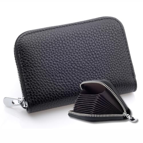 Festland DESIGN® Damen Kartenetui Geldbörse Kreditkartenetui Leder mit RFID-Schutz kleines Frauen Portemonnaie 12 Fächer Slim Wallet Schwarz von Festland DESIGN