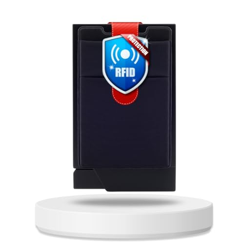 Festland DESIGN® Kartenetui Kreditkartenetui Damen & Herren Mini Geldbörse mit RFID-Schutz - POP-UP Card Holder Kartenhalter Klein - EC Karten Slim Wallet mit Münzfach Geldbeutel Portemonnaie Schwarz von Festland DESIGN