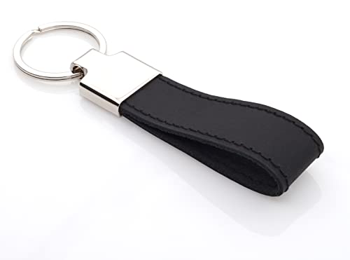Festland DESIGN® Schlüsselanhänger Echt Leder Schlüsselband mit Schlüsselring Geschenke für Partnerin oder Partner (schwarz - Naht schwarz) von Festland DESIGN