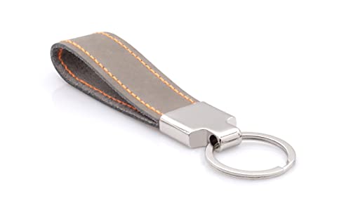 Festland DESIGN® Schlüsselanhänger Leder Schlüsselband mit Schlüsselring Geschenk für Frauen oder Geschenk für Männer - Auto Zubehör Geschenkbox (grau-orange) von Festland DESIGN