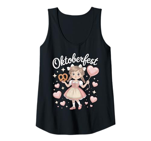 Damen Pretzel Luftballon Herz Breze Mädchen im Dirndl Oktoberfest Tank Top von Festliche Bayerische Kultur Bekleidung
