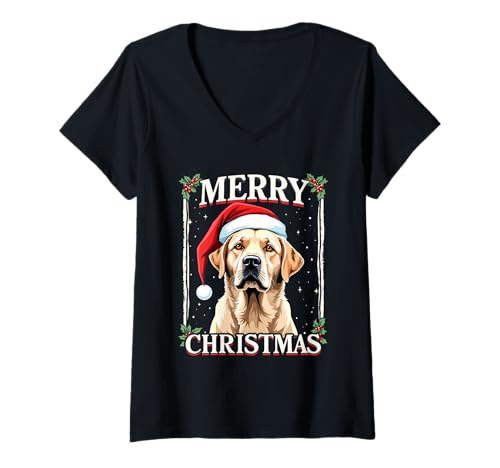 Damen Frohe Weihnachten Labrador Hund Weihnachtsmütze T-Shirt mit V-Ausschnitt Damen Frohe Weihnachten Labrador Hund Weihnachtsmütze T-Shirt mit V-Ausschnitt von Festliche Labrador Hund Holiday Hundeliebhaber