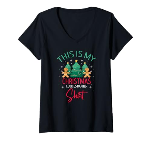 Damen Weihnachtsplätzchen Backspaß Lustiger Spruch T-Shirt mit V-Ausschnitt Damen Weihnachtsplätzchen Backspaß Lustiger Spruch T-Shirt mit V-Ausschnitt von Festlicher Lebkuchen Tannenbaum Humor