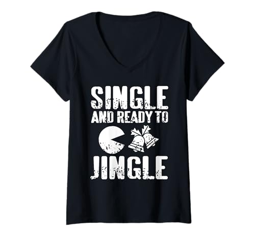 Damen Single und bereit zum Klingeln Weihnachtswitz T-Shirt mit V-Ausschnitt Damen Single und bereit zum Klingeln Weihnachtswitz T-Shirt mit V-Ausschnitt von Festlicher Retro-Spaß für Alleinstehende
