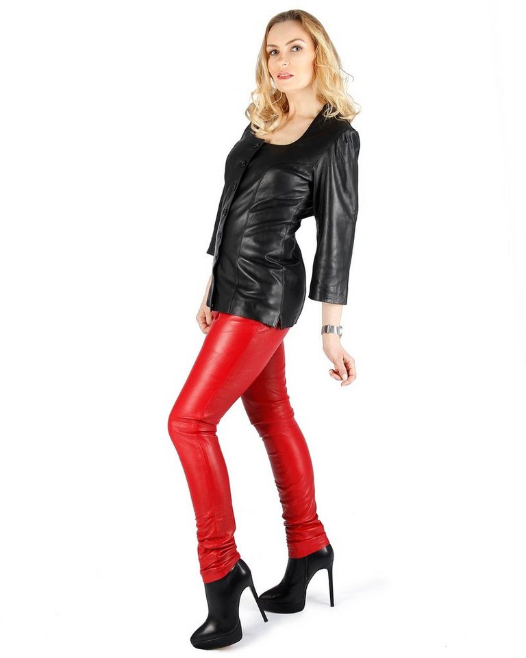 Fetish-Design Lederhose Damen Lederhose Leggings aus Lamnappa Leder Rot von Fetish-Design