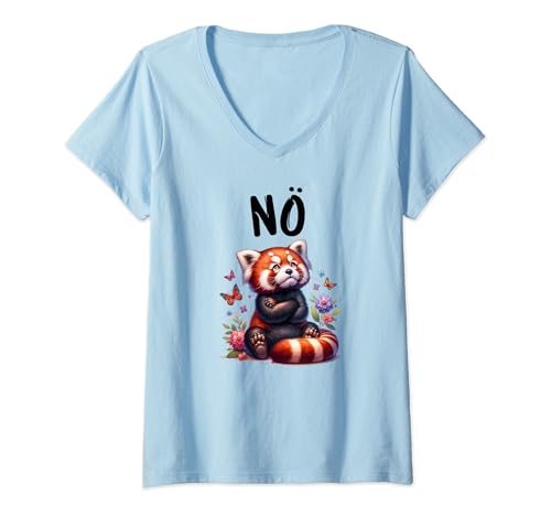 Damen Roter Panda Nö Spruch Katzenbären, Waschbären Liebhaber T-Shirt mit V-Ausschnitt Damen Roter Panda Nö Spruch Katzenbären, Waschbären Liebhaber T-Shirt mit V-Ausschnitt von Feuerfuchs Tier Sprüche Weihnachten & Geschenkidee