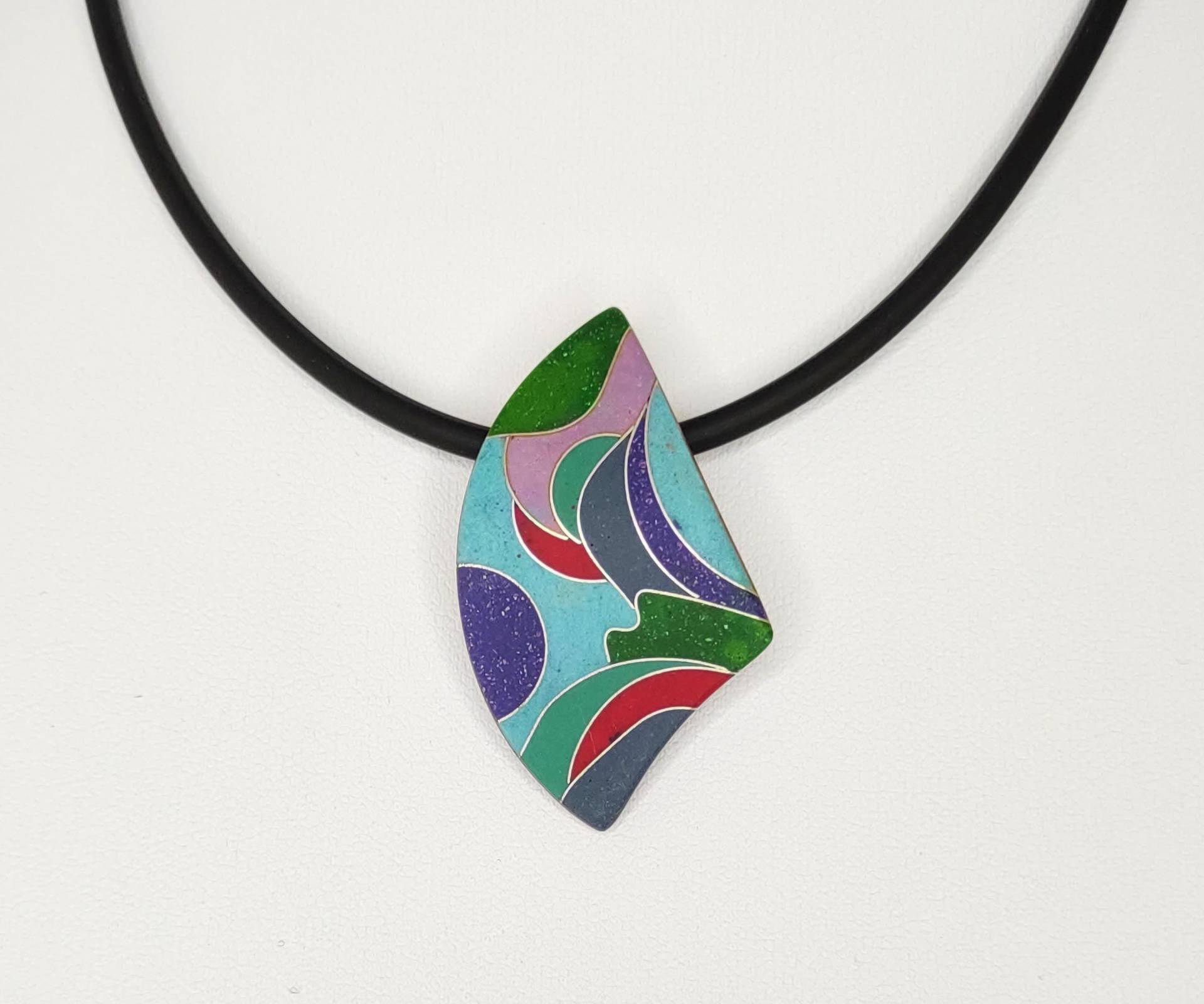 Anhänger Bunt Mit Emaille Blau Lila Rosa Creme Grün Grau Petrol Rot Und 925Er Silberdraht-Muster Emailleschmuck Handarbeit Geschenk von FeuerschmuckSander