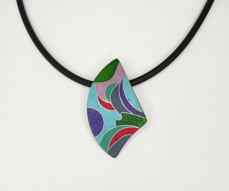 Anhänger Bunt Mit Emaille Blau Lila Rosa Creme Grün Grau Petrol Rot Und 925Er Silberdraht-Muster Emailleschmuck Handarbeit Geschenk von FeuerschmuckSander