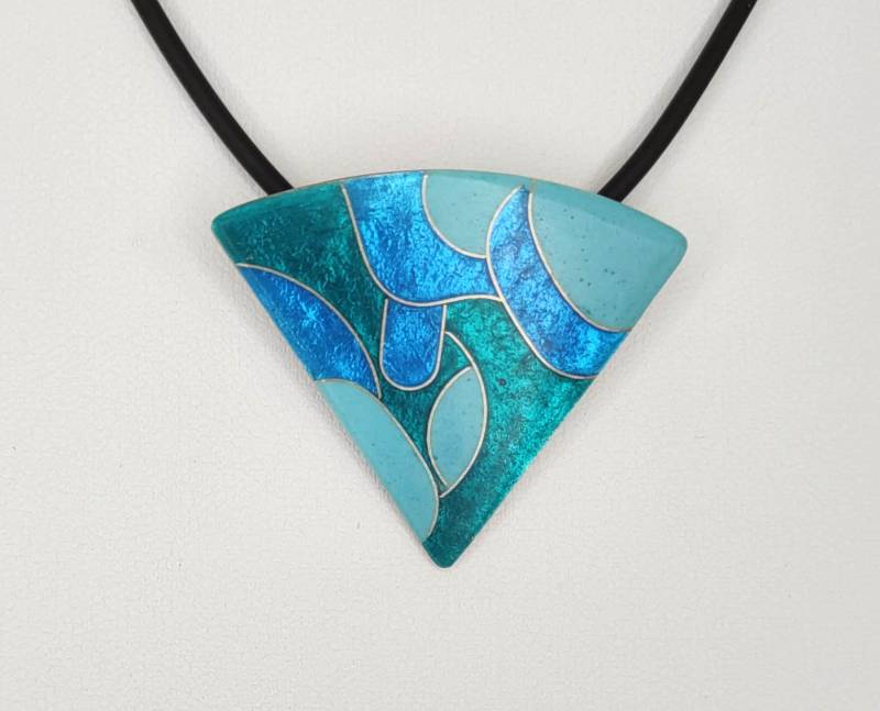 Anhänger Dreieck Mit Emaille in Türkis Blau 925Er Silberdrähten Unikatschmuck Handarbeit Damenschmuck Geschenk Zum Geburtstag Der Freundin von FeuerschmuckSander
