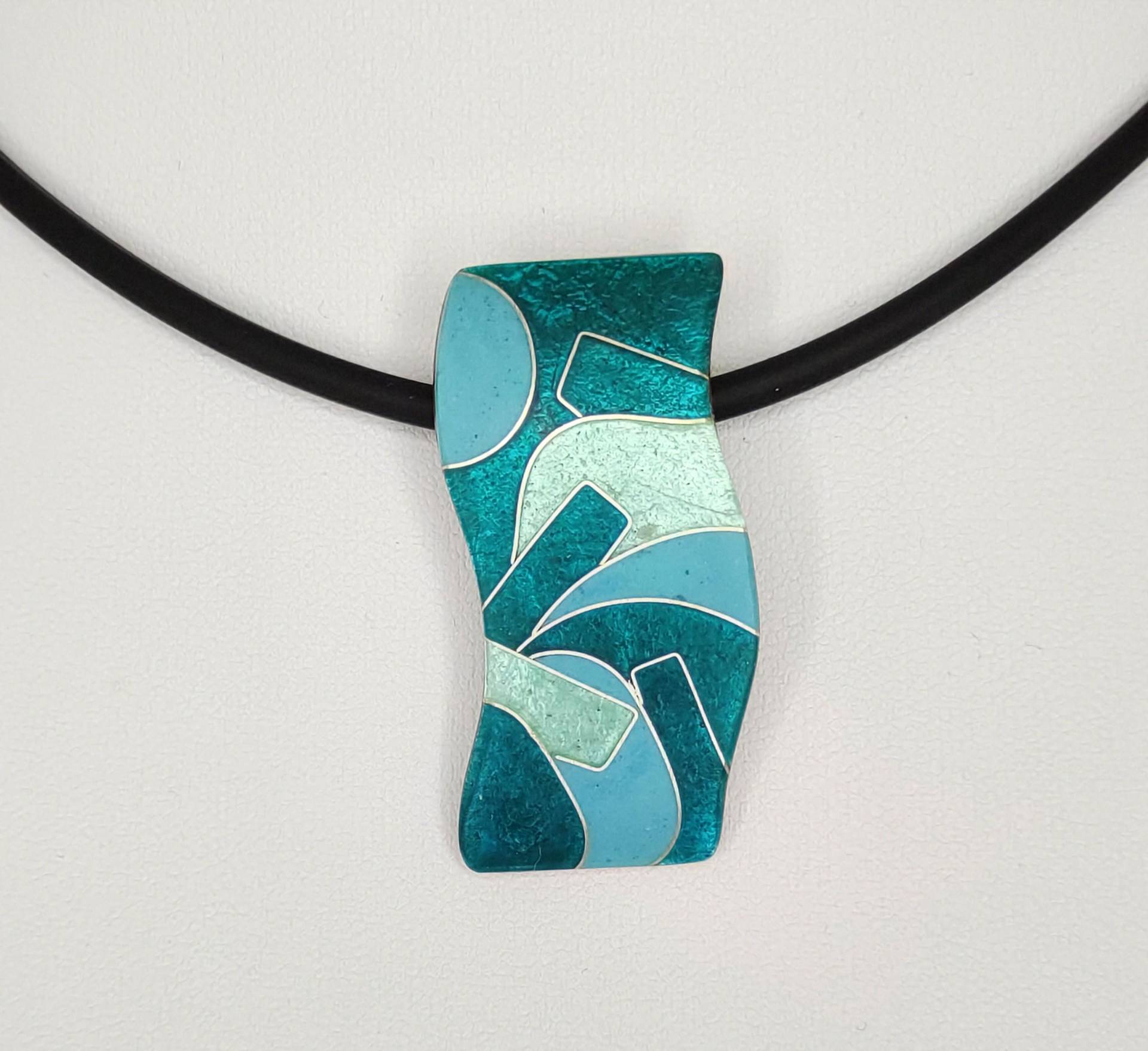 Anhänger Gewellt Mit 925Er Silberdrähten Und Emaille in Türkis Handarbeit Geburtstagsgeschenk Emailleschmuck Unikatschmuck Geschenk von FeuerschmuckSander