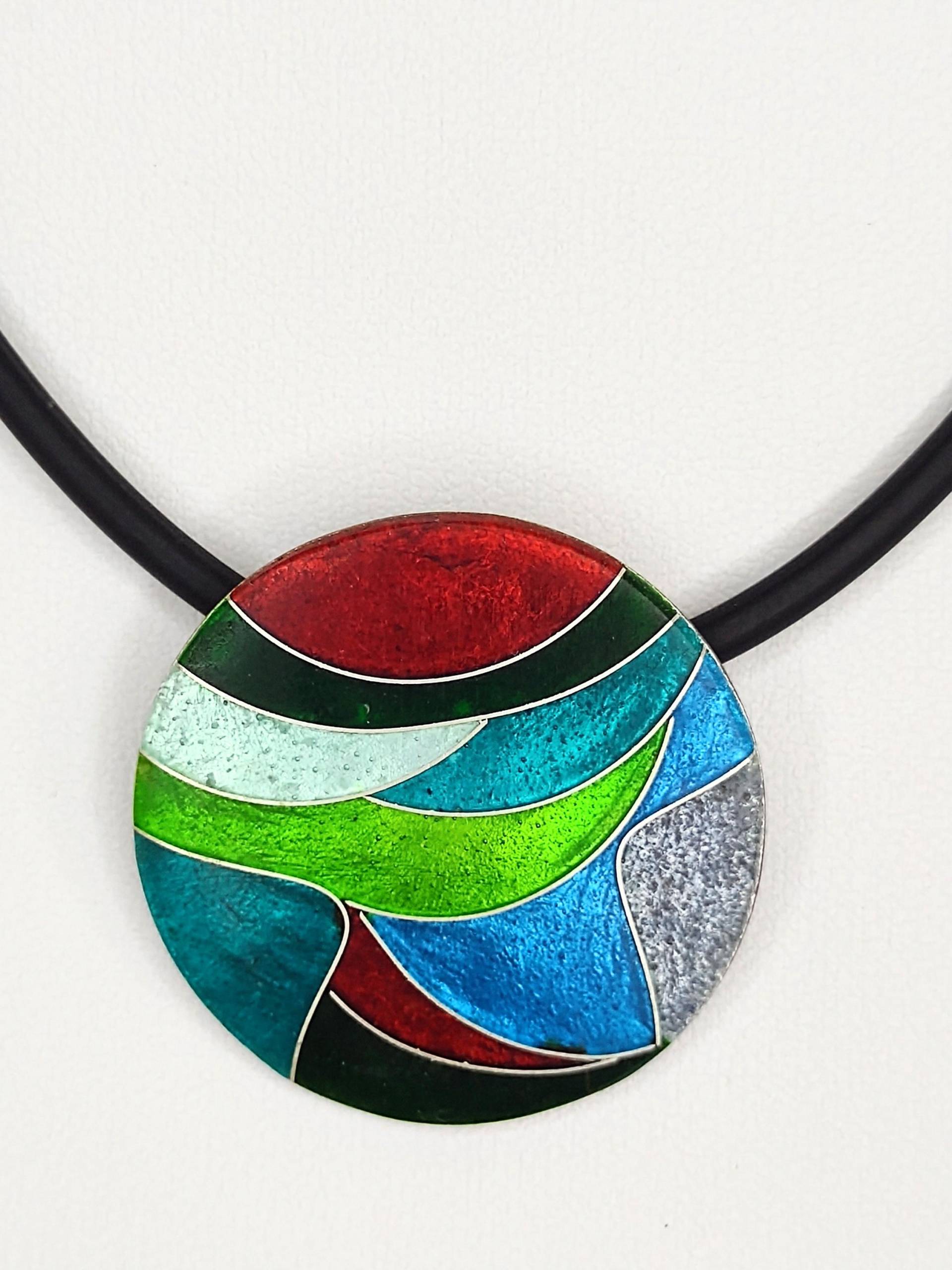 Anhänger Mit Emaillefarben in Rot, Türkis, Blau, Seegrün, Grau, Dunkel - Und Hellgrün Orange Geschenk Handarbeit Emailleschmuck Unikatschmuck von FeuerschmuckSander