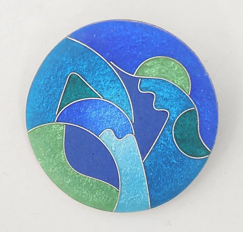 Brosche Blau-Türkis-Grün Rund 33 Mm Durchmesser Plan Geburtstagsgeschenk Für Die Dame Weihnachten Handgefertigt Unikatschmuck von FeuerschmuckSander