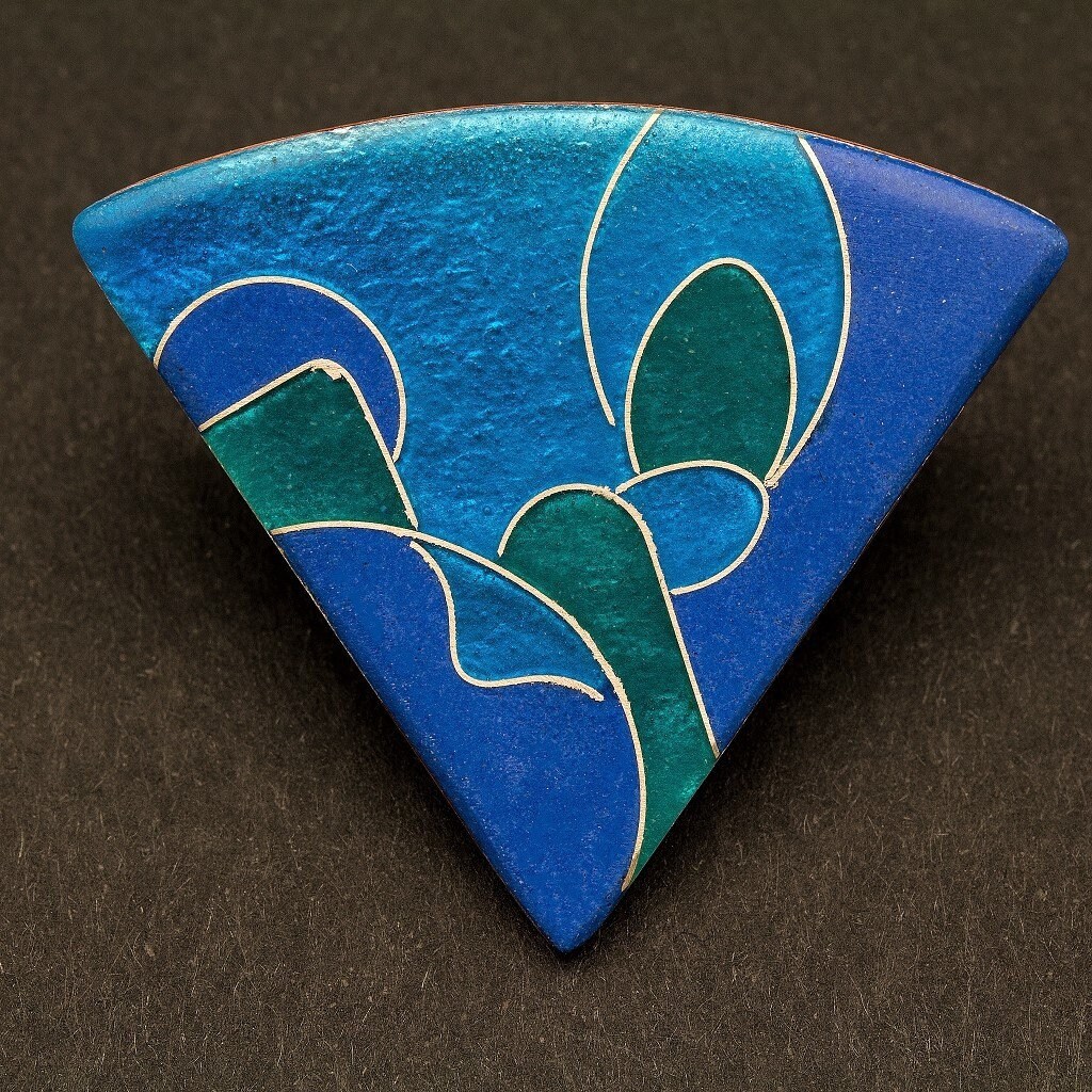 Brosche Blau-Türkis Mit Emaille, Dreieckig Silberdrähten von FeuerschmuckSander