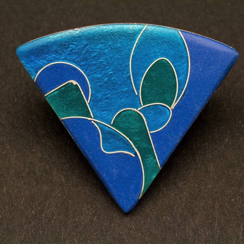 Brosche Blau-Türkis Mit Emaille, Dreieckig Silberdrähten von FeuerschmuckSander