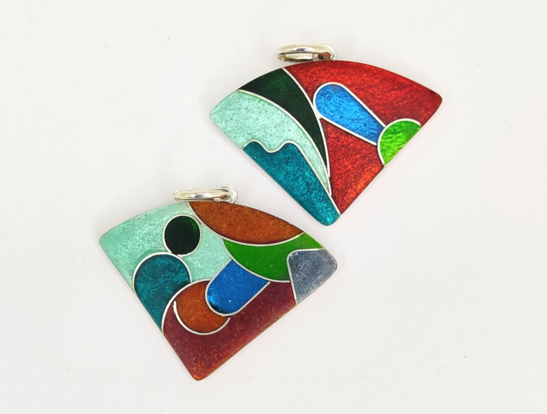 Bunter Emailleanhänger Mit Blau Grün Rot Orange Türkis Geschenk Zum Geburtstag Emailleschmuck Für Die Freundin Handarbeit von FeuerschmuckSander