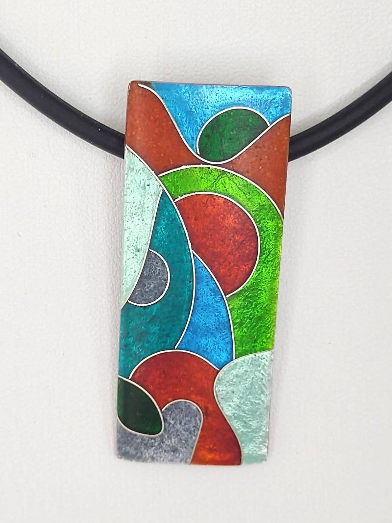 Emaille - Anhänger Bunt Rechteck Oberfläche Matt Leicht Gewölbt Unikat Emailleschmuck Geschenk Für Den Geburtstag Der Freundin Handarbeit von FeuerschmuckSander