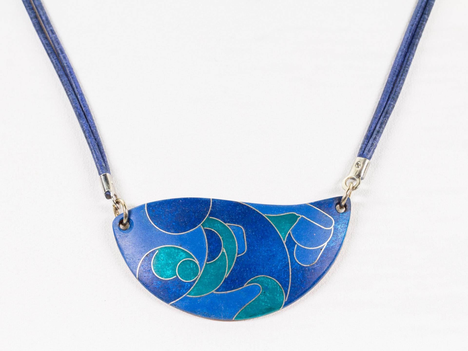 Emaille-Anhänger Komplett Mit Lederband , in Handarbeit Gefertigt, Blau-Türkis, Unikatschmuck, Emailleschmuck, Geschenk Für Mutti von FeuerschmuckSander