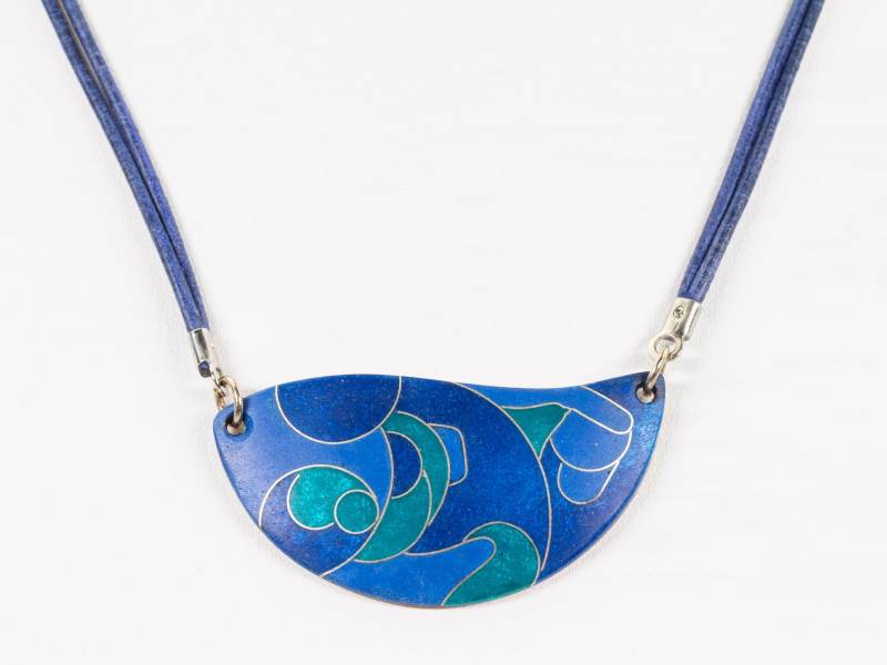 Emaille-Anhänger Komplett Mit Lederband , in Handarbeit Gefertigt, Blau-Türkis, Unikatschmuck, Emailleschmuck, Geschenk Für Mutti von FeuerschmuckSander