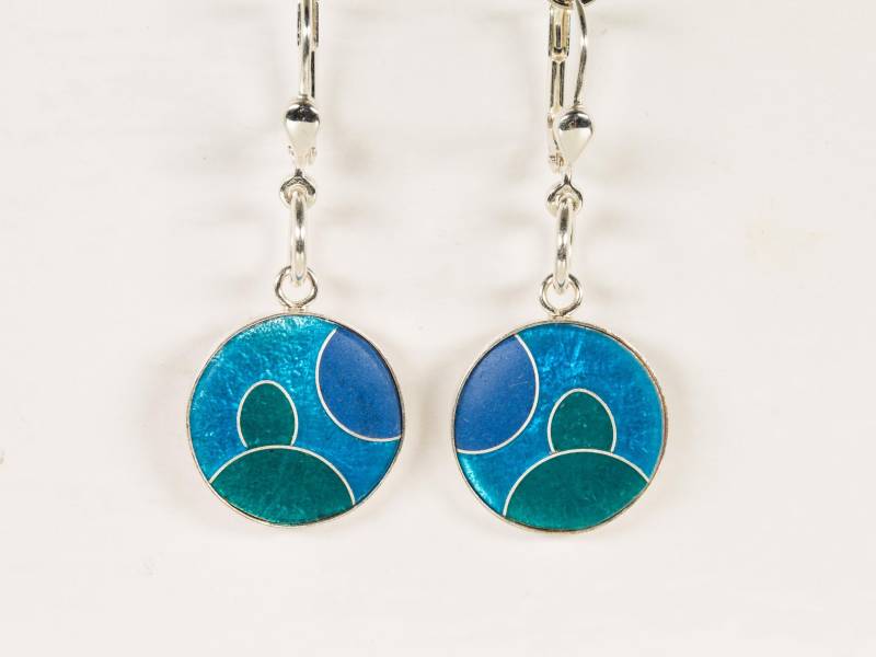 Emaille-Ohrhänger in 925Er Silberfassung Blau-Türkistöne Rund Handgefertigt Emailleschmuck Unikatschmuck Geschenk Zum Valentinstag von FeuerschmuckSander