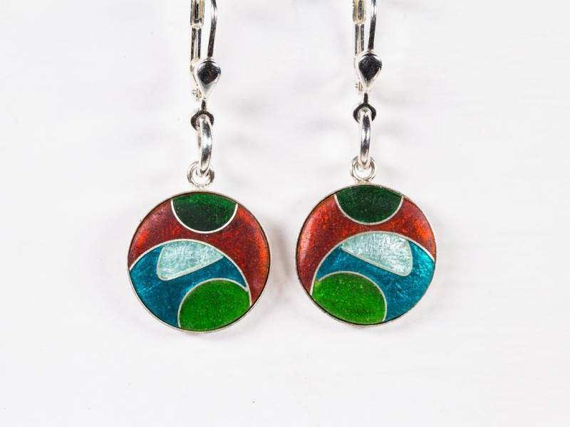 Ohrhänger Mit Buntem Emaille in Silberfassung Silberbrisur Ohrringe Kunsthandwerk Ohrschmuck Geschenk Emailleschmuck Unikatschmuck von FeuerschmuckSander