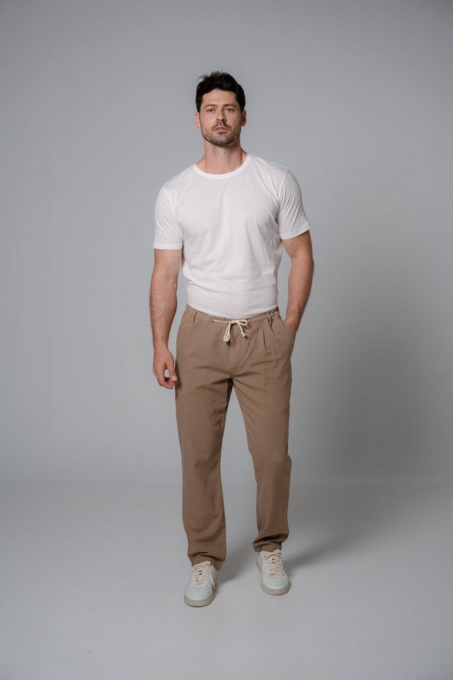 Feuervogl Stoffhose fv-Ma:ts Wide Leg, Medium Waist, Ankle, Cotton-Linen-Mix Elastikbund mit Tunnelzug von Feuervogl