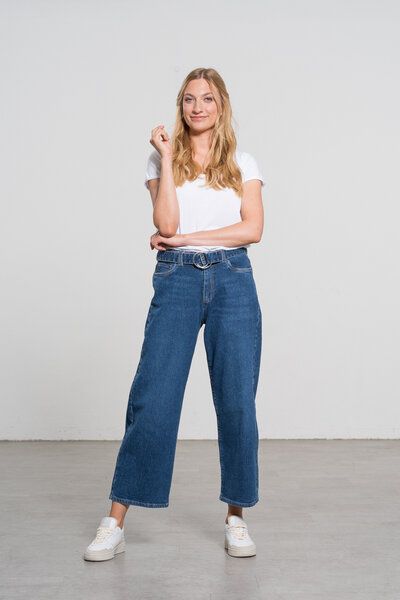 Feuervogl fv-Flo:ra | Wide Leg | High Waist | Ankle | Hemp Denim | Medium Blue von Feuervogl
