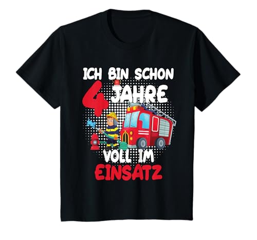 Kinder Geburtstag Ich Bin Schon 4 Jahre Voll Im Einsatz Feuerwehr T-Shirt von Feuerwehr 4. Geburtstag Kinder