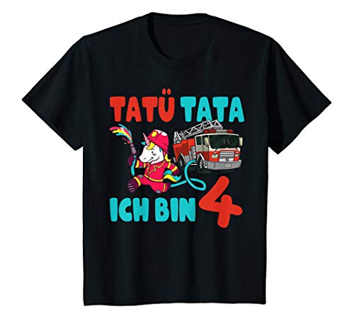 Kinder Tatü Tata Ich bin 4 Feuerwehr Einhorn Geburtstag T-Shirt Kinder Tatü Tata Ich bin 4 Feuerwehr Einhorn Geburtstag T-Shirt von Feuerwehr Einhorn Kindergeburtstag