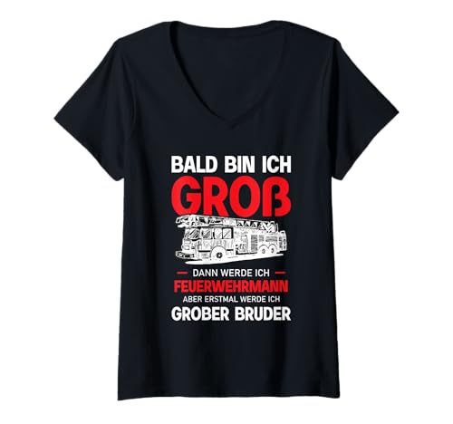 Damen Bald Feuerwehrmann Großer Bruder Lustiges Shirt T-Shirt mit V-Ausschnitt von Feuerwehr Familie Großer Bruder Zukunft Held